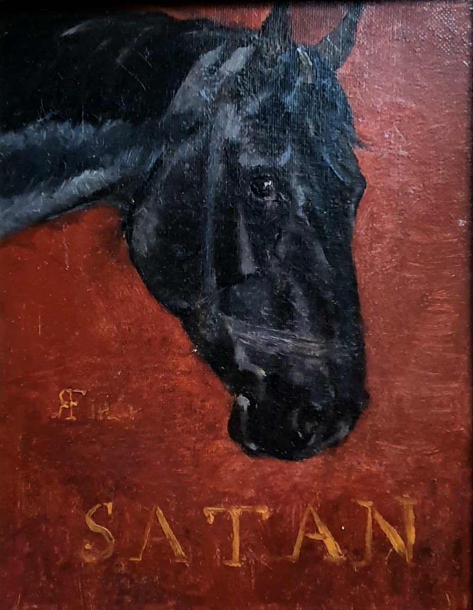 Adrien Finot Portrait Of The Horse Satan Oil On Canvas Framed 1881 Riding