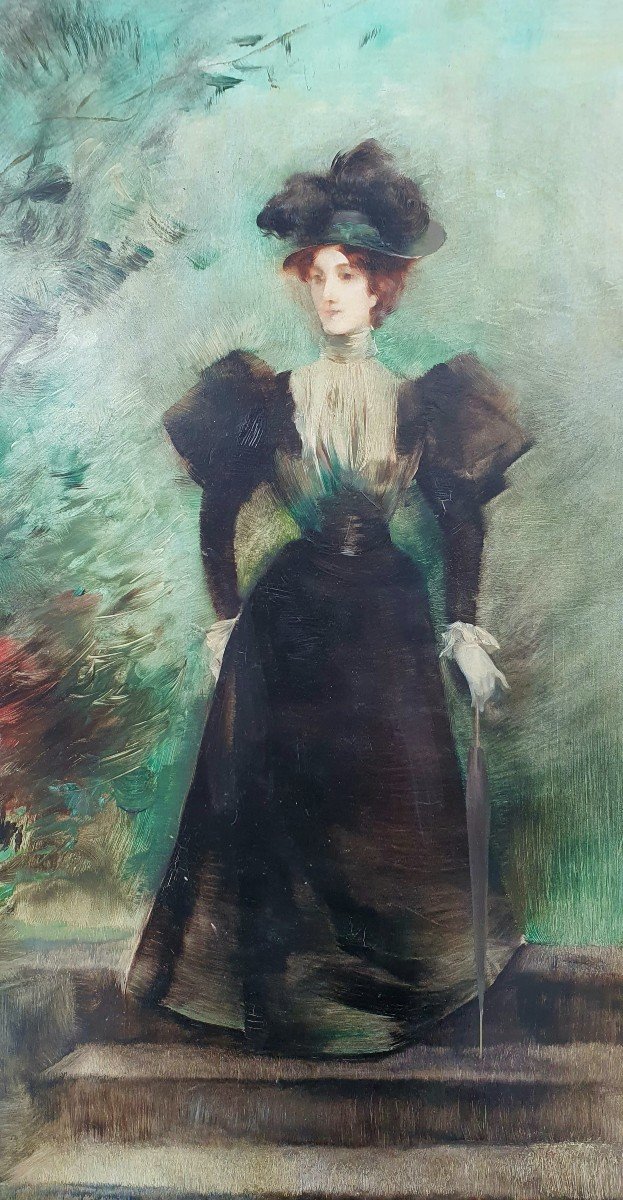 Louis Abel Truchet Elegant Oil On Panel Circa 1900-photo-2