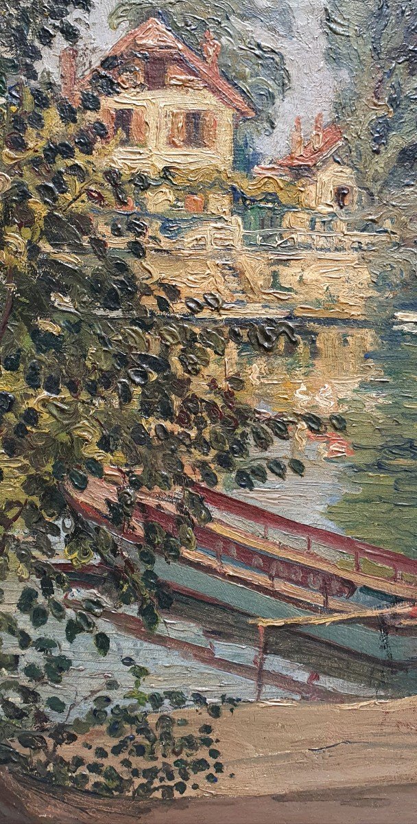 Georges Barwolf Pêcheur Sur Un Ponton Huile Toile Post Impressionniste -photo-4