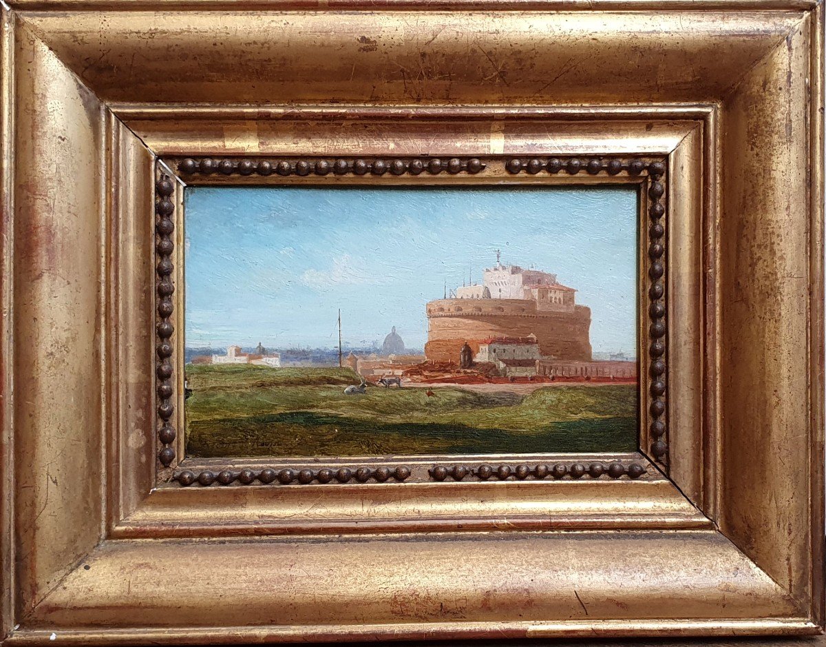 The Castel Sant'angelo And The Vatican Rome By Leconte De Roujou Oil On Panel Italy 1840-photo-3