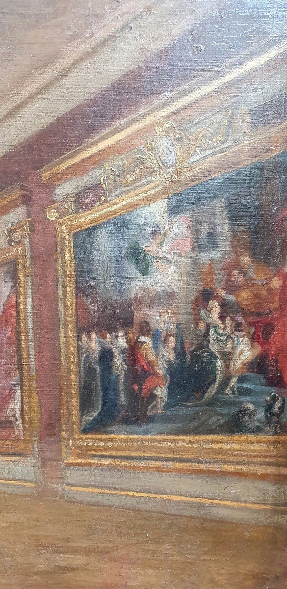 Intérieur Du Musée Du Louvre La Salle Du Cycle Marie De Médicis Rubens Vers 1900 Huile Toile-photo-3