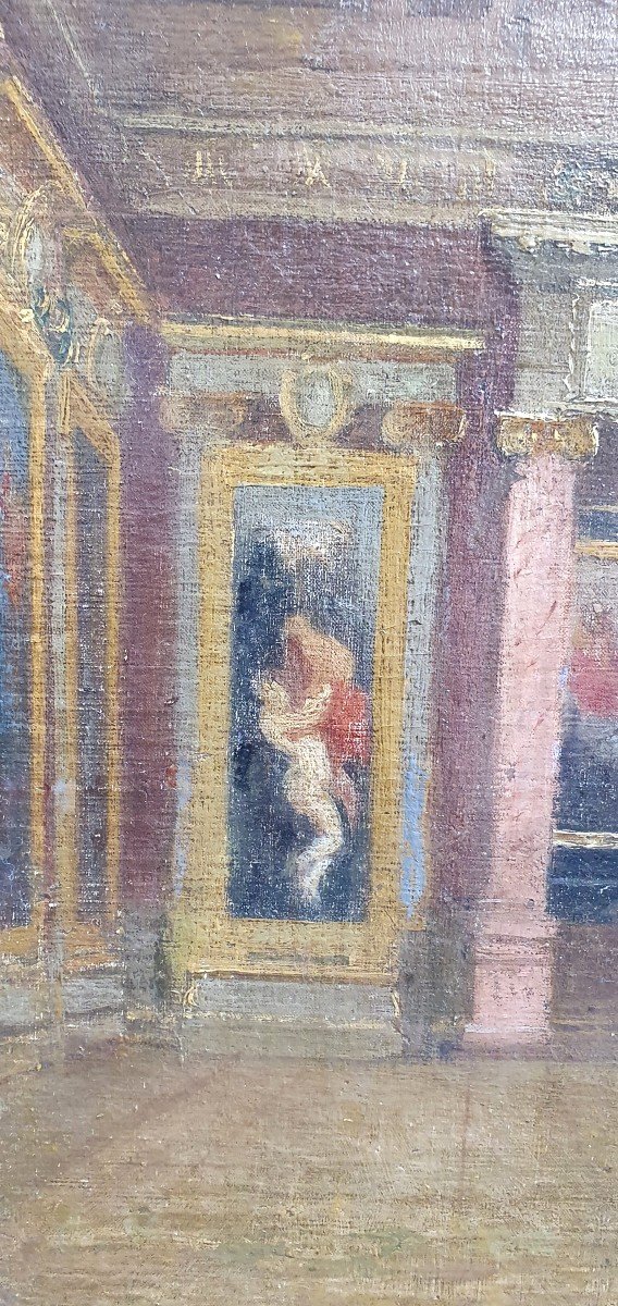 Intérieur Du Musée Du Louvre La Salle Du Cycle Marie De Médicis Rubens Vers 1900 Huile Toile-photo-3