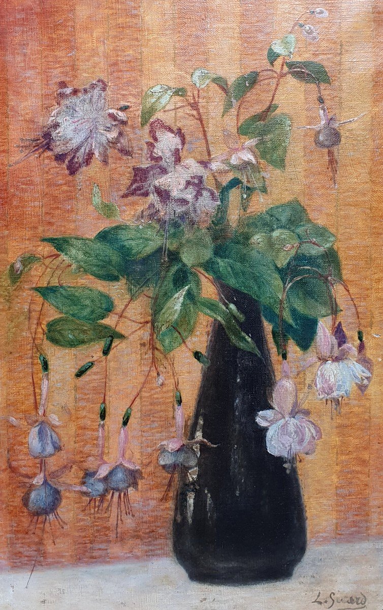 Nature Morte Au Vase De Fleurs Fuchsia Huile Sur Toile Vers 1920-photo-2