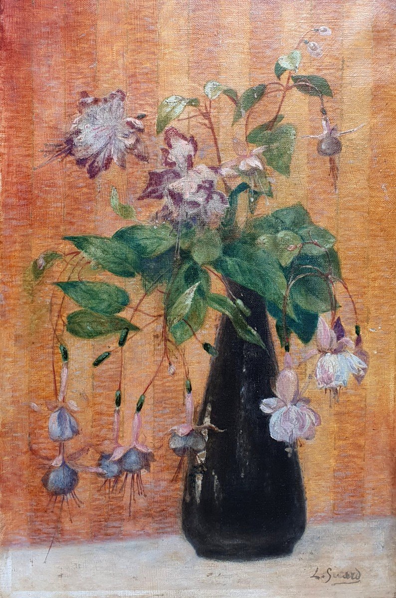 Nature Morte Au Vase De Fleurs Fuchsia Huile Sur Toile Vers 1920