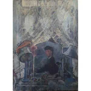 Portrait De Femme Dans Le Reflet d'Un Miroir Huile Sur Toile Vers 1940