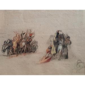 Charles Louis Lucien Muller Sketch Drawing Character Scene