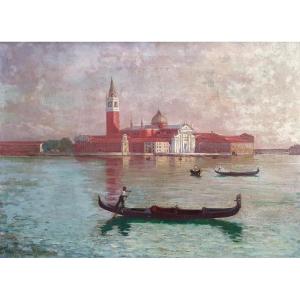 Jean Maurice Duval Vue Sur San Giorgio Maggiore à Venise Huile Sur Toile Vers 1900