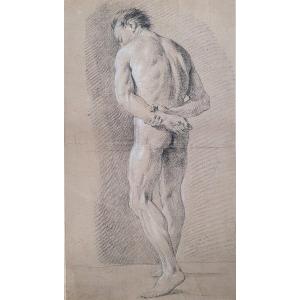 Academy Of Naked Man Eighteenth Century Drawing Old Collector's Stamp