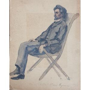 Odilon Roche Portrait d'Homme Docteur Aquarelle Et Encre 1888