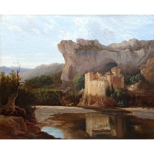 Jacques Raymond Brascassat Château De La Caze Huile Sur Toile Circa 1840 Lozère Tarn