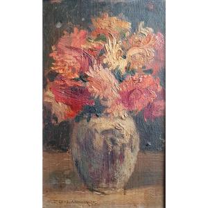 Blanche Marie Zo-laroque Nature Morte Vase Aux Fleurs Huile Sur Panneau