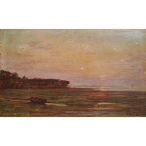 Victor Brugairolles Sunset By The Sea Oil On Panel Late 19th Century