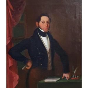 Portrait d'Homme à Son Bureau Vers 1830 Huile Sur Toile