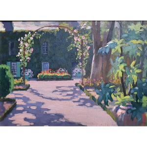 Mathilde Arbey Jardin Fleuri Huile Vers 1930