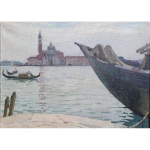 Constantin Font Vue De Venise La Basilique San Giorgio Maggiore Huile Sur Toile Vers 1930