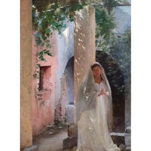 Guillaume Dubufe Femme Portant Un Voile à Capri Huile Sur Panneau 1889 Italie