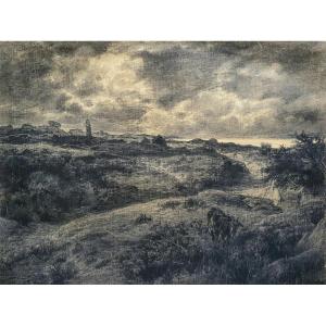 Clément Quinton Large Landscape Of Brittany Charcoal On Canvas 