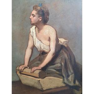 Théodule Ribot la lavandière huile sur carton esquisse