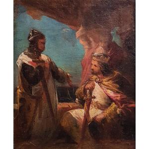 Esquisse scène de croisade huile toile XIXème