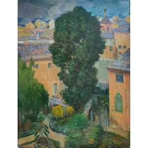 Pedro Caffaro Jaume vue d'une ville espagnole huile sur toile peintre espagnol 