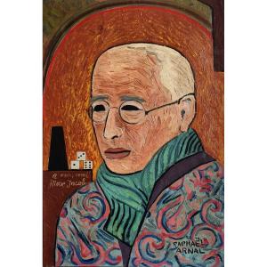 Rare portrait de Max Jacob par Raphaël Arnal 1941 ou 1944 huile sur toile