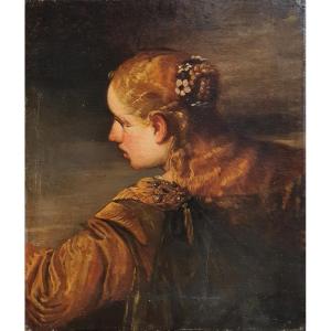 Femme de profil huile sur toile fin du XIXème siècle 