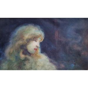 Alfred Chanzy Portrait de femme art nouveau vers 1900 Aquarelle 