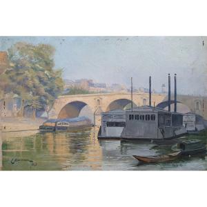 Ernest Couronneau Pont-Marie à Paris La Seine Ile Saint-Louis huile sur panneau 1893