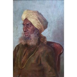 Portrait d'un indien Sikh huile sur panneau Inde début XXème