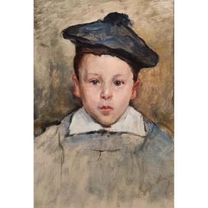 Marcellin Desboutin Portrait Of A Boy, Oil On Canvas, 19th Century 