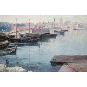 Gaston Roullet Port de Martigues huile sur toile Méditerranée 