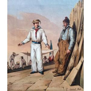 Les marins français huile sur toile Serret 1834 huile sur toile matelots