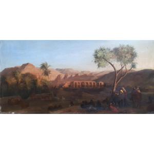 Attribué à Charles Théodore Frère Temple Séthi Ier Abydos huile sur panneau Égypte orientalisme