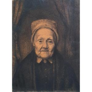 Charles Milcendeau Portrait Of An Old Breton Woman Drawing 1897 Brittany