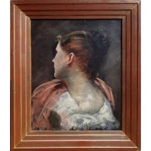 Profile Of A Woman Sketch Oil On Canvas Late 19th Century French School