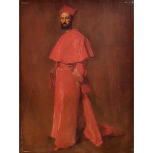 Cardinal Entourage de Jean Paul Laurens huile sur panneau fin du XIXème siècle 