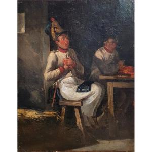 Austro-hungarian Soldiers At Supper Oil On Canvas, 19th Century