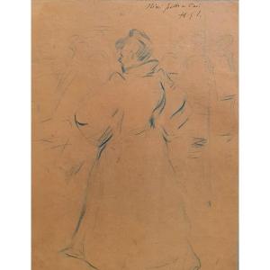 Henri-Gabriel Ibels Nini patte en l'air dessin crayon bleu  Montmartre Paris Lautrec