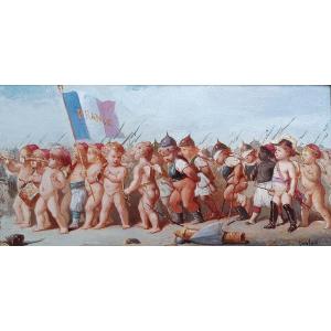 Lanfant de Metz Les prussiens arrêtés par l'armée française Napoléon III huile sur panneau