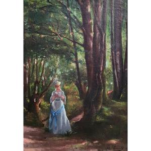Alix Louise Enault, *young Woman Reading In A Forest*, Oil On Canvas, 1877