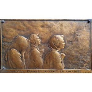 Emile Dropsy, *holy Women At Calvary*, Bronze Bas-relief, Susse Frères, Circa 1900, Brittany