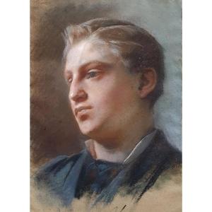 Pastel Portrait Of A Young Man On Paper, Second Half Of The 19th Century