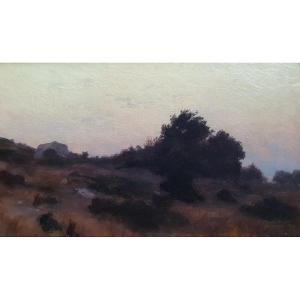 Johan Peter Von Wildenradt Marignane Paysage au coucher de soleil Marseille huile sur toile