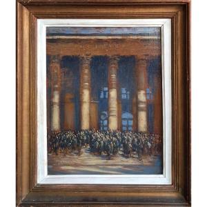 Antonio De La Gandara, *closing Of The Trading Session At The Paris Stock Exchange*, Oil On Canvas-lined Board