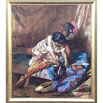 Judith And Holofernes By Alfred Choubrac Late Nineteenth Watercolor And Gouache Decapitation