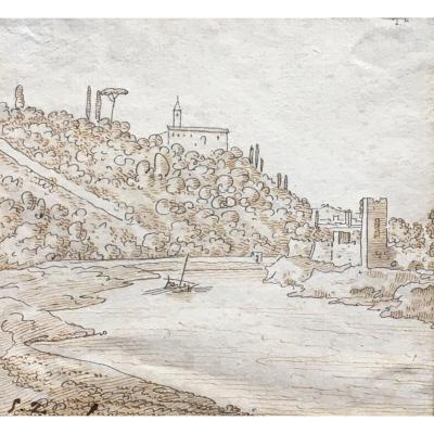 View Of The Tiber Rome Drawing From The End Of The Eighteenth Beginning Of The XIXth Century Italy