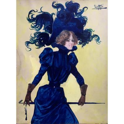 Paolo Henri La Parisienne Gouache Et Aquarelle Vers 1900 Mode femme elégante