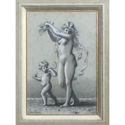 Léon Vuilleminot Dit Erpikum Bacchante Et Garçon 1861 Dessin