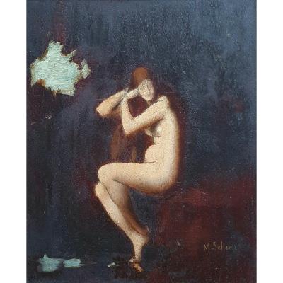 Naked Woman Oil On Panel XIXth School Of Jean Jacques Henner