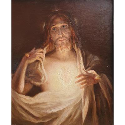 Henri Pinta Le Sacré-coeur Du Christ 1921 Huile Sur Panneau